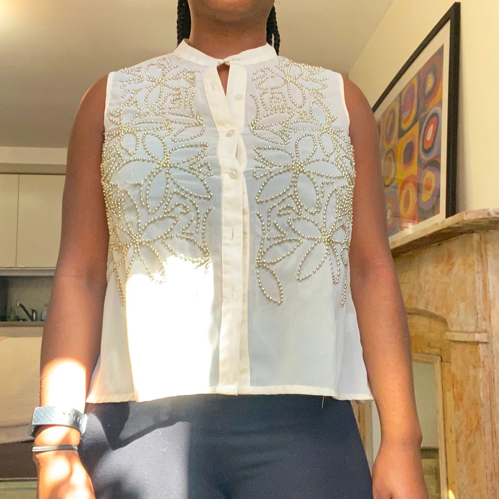 White Blouse with gold beading